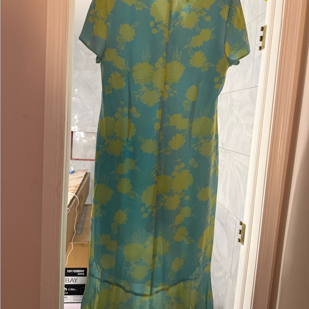 Vintage 100% Silk Teal and Lime High Low Dress - Picture 2 of 3